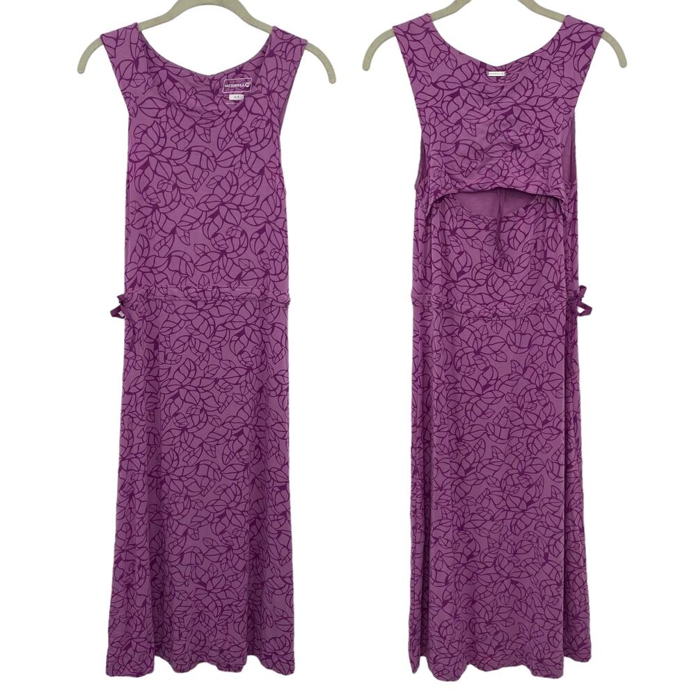 Merrell Athletic Dress Stretchy Knit Sleeveless Leaf Print Purple Womens Small